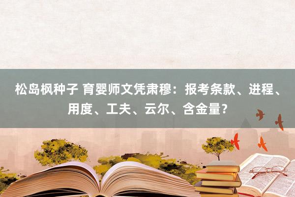 松岛枫种子 育婴师文凭肃穆：报考条款、进程、用度、工夫、云尔、含金量？