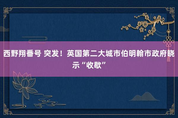 西野翔番号 突发！英国第二大城市伯明翰市政府晓示“收歇”