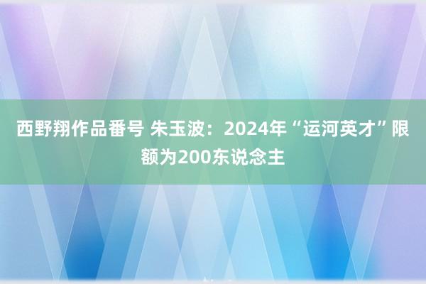 西野翔作品番号 朱玉波：2024年“运河英才”限额为200东说念主