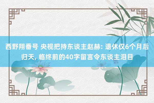 西野翔番号 央视把持东谈主赵赫: 退休仅6个月后归天， 临终前的40字留言令东谈主泪目