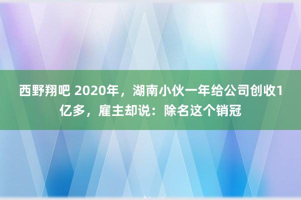 西野翔吧 2020年，湖南小伙一年给公司创收1亿多，雇主却说：除名这个销冠